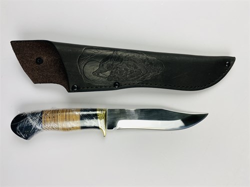 Нож "Спрут" Н граб береста упор худ. литьё латунь - фото 6396