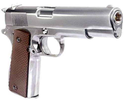 Пистолет WE COLT M1911А1, металл, хром, корич накладки 1430 - фото 7695
