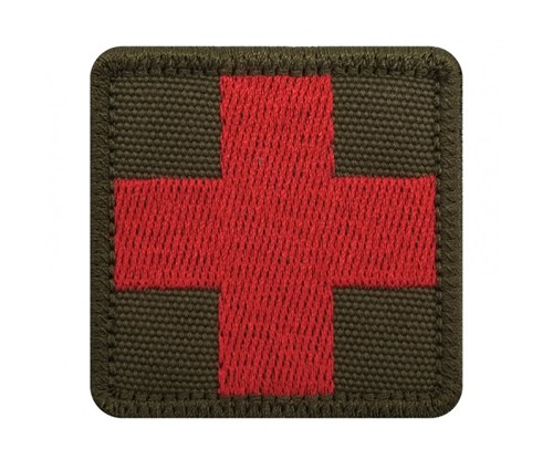 Шеврон Крест красный медика , фон олива 5 см - фото 8862