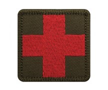 Шеврон Крест красный медика , фон олива 5 см