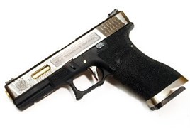 Пистолет WE GLOCK-17 G-Force металл слайд, чер рамка, хром слайд, золоченый ствол